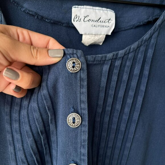 Vintage Ms. Conduct of California Blue Denim Floral Tie Back Maxi Dress - Picture 4 of 11